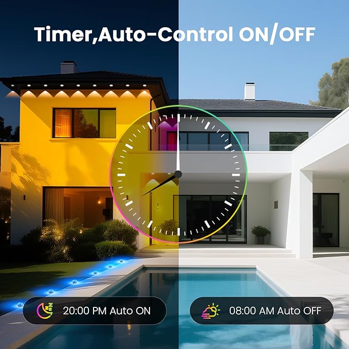 RGB Outdoor Ground Lights 50 FT, Permanent Outdoor Lights for House, Bluetooth Music Sync, IP67 Waterproof, Timer, Remote & App Control for Eaves,Landscape and Pathway Lights.