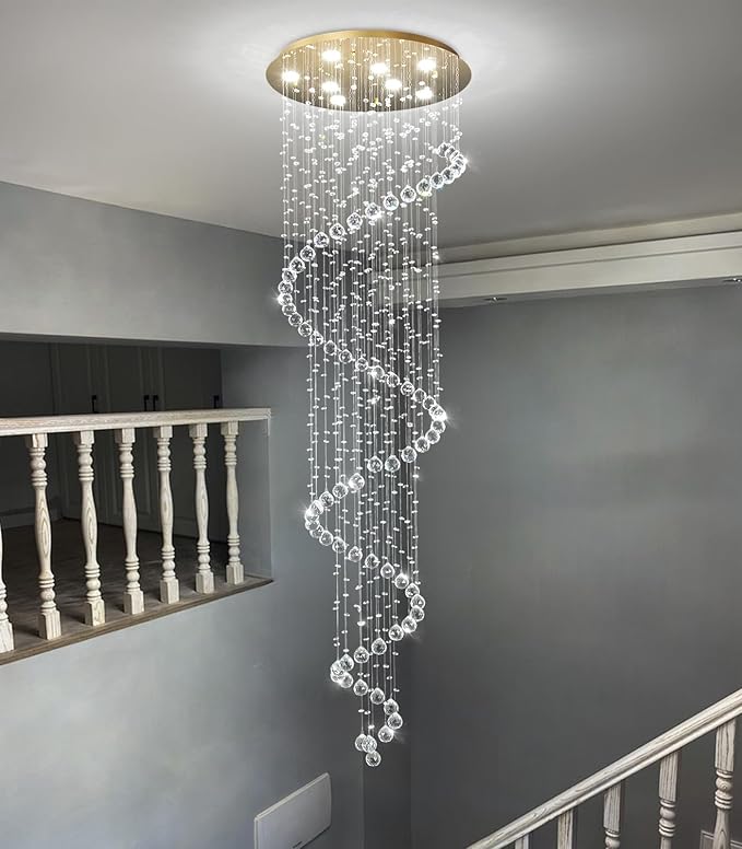 W24 x H78 Inches Crystal Glam Chandelier Long Light Chandeliers with Dimmable Light Bulbs Gold High Ceiling Pendants Light Fixtures for Foyer Entryway Living Room Stair