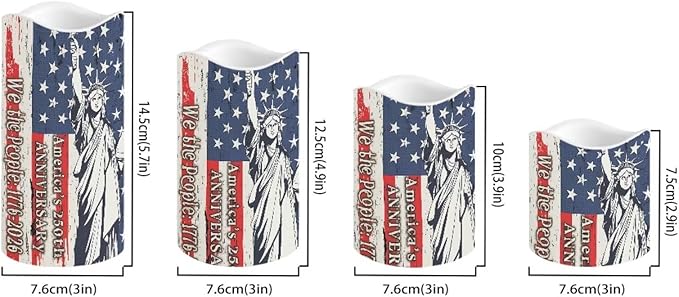 Statue of Liberty Flameless Candle 250th Anniversary Led Lights with Battery Operated Remote Control American Flag Independence Day Candles for Vintage Room Decor, 4 Pack