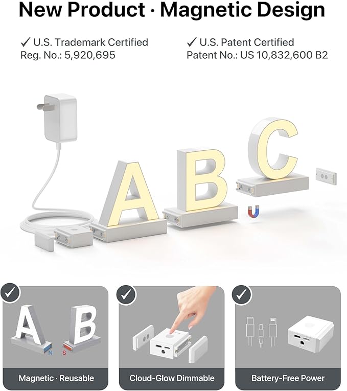 LED Magnetic Number 9, H 3.7" Light with Touch Control, White, Dimmable, Warm White 3000K