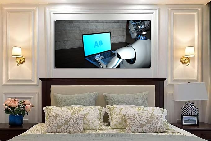 Wibinuki Wall Art Wall Decor Wall Paintings Humanoid Robot Notebook AI for Living Room Bedroom Bathroom Home Decor Can Be Hung Directly 20"x 40"