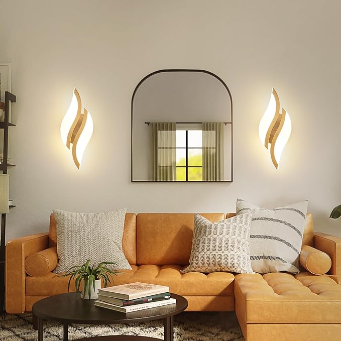 CANEOE Modern LED Wall Sconce 6000K Black Indoor Wall Light Fixtures Acrylic Wall Sconce Lighting for Living Room Bedroom Bedside Bathroom Hallway Stairway Wall Lamp (Gold, 2 Packs, 3000K)