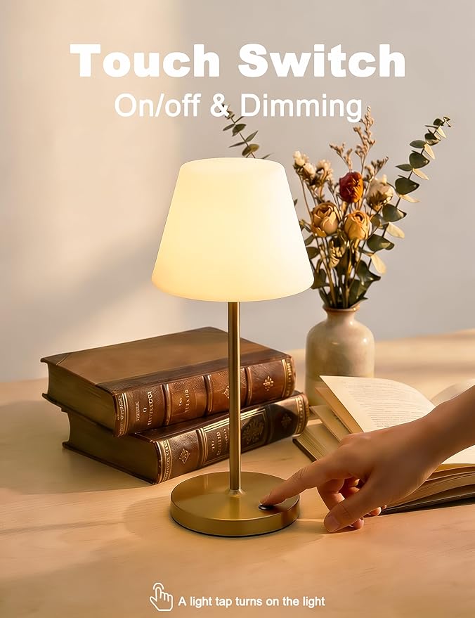 Mini LED Cordless Table Lamp Rechargeable, 3000mAh Battery Operated Shower Lamp Waterproof, Touch Dimmable 2700K Night Light for Patio Camping Dining Outdoor (Mini Brick Red)