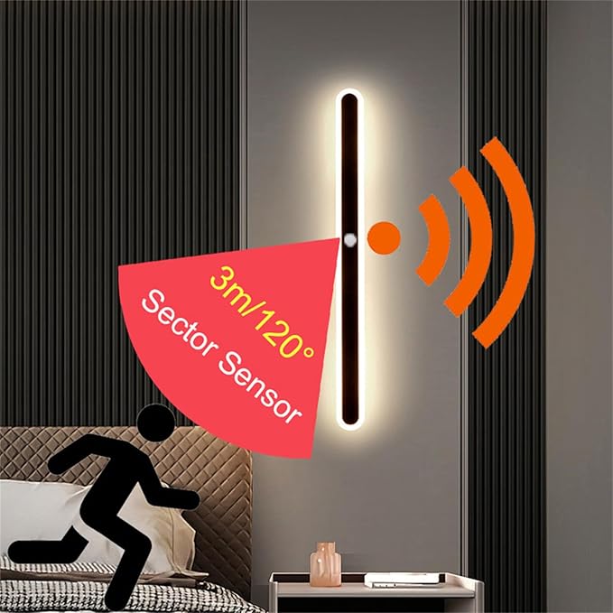 Modern LED Wall Sconce with Motion Sensor Interior Acrylic Black Wall Lamp Indoor Minimalist Long Wall Light Inside Lighting Fixtures for Living Room Bathroom Front Door Bedroom (150CM,Natural Light)