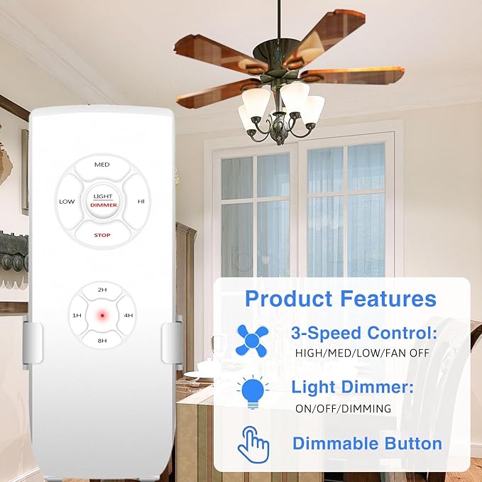 Smart WiFi Ceiling Fan Remote Control Kit with Light Dimming, Universal Compatible with All 1 Wire Controlling 3 Speeds Fans dimmable LED CFL Lights, Smart Life Tuya App or Alexa Google Voice Control