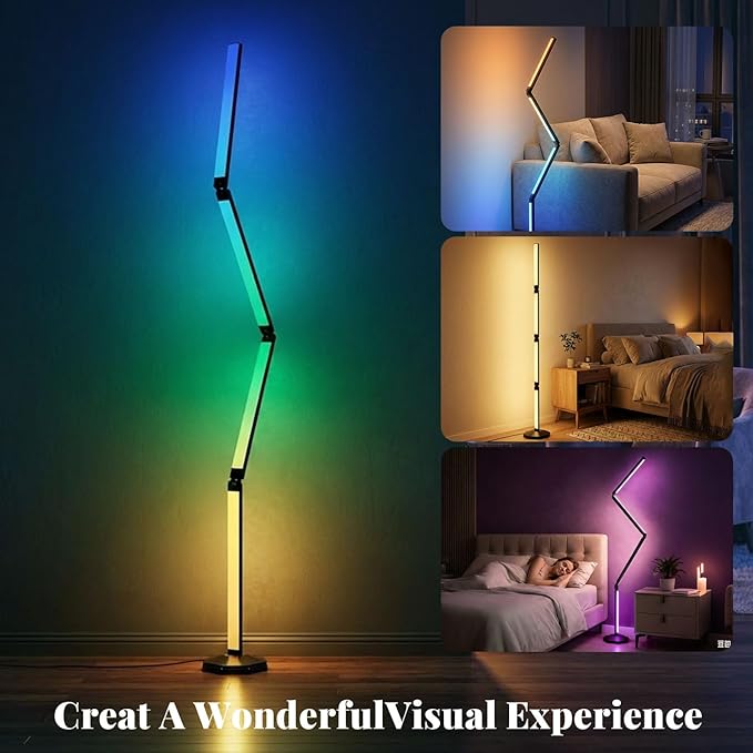 LED RGB Corner Floor Lamp Foldable Floor Light 2200K-6500K Tunable White with 16 Million Custom Colors Remote/App,Timer Setting (RGB Foldable Floor Lamp with Alexa Voice Control)