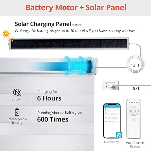 DIY Retrofit 8.4V Smart Battery RF Tubular Motor BRB25 for 1.5in / 38mm Roller Blind Tube - Mobile App & Remote Control, Compatible with Alexa Google Control4 Savant IFTTT Smart Home Systems