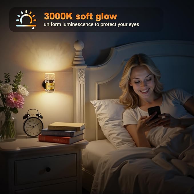 JandCase Motion Sensor Night Light, Wireless Rechargeable Night Light Wall Mounted, 2 Pack Motion Activated Night Lights, Dimmable Nightlight 3000K Warm White, for Bathroom Hallway Stairs