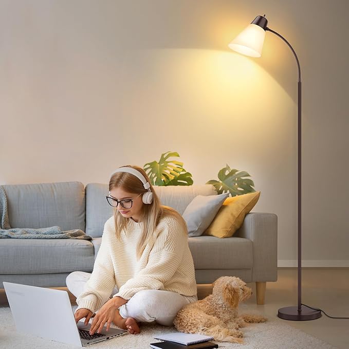 Floor Lamp for Living Room, Adjustable Standing Room Lamp with White Plastic Shade, Brown Reading Floor Lamps for Dorm, Bulb not Included