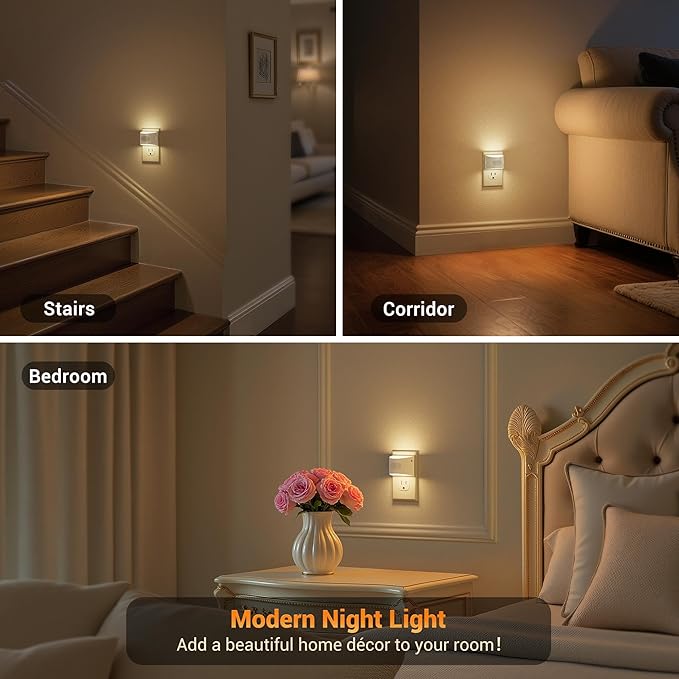JandCase Motion Sensor Night Light, Night Lights Plug into Wall, Dusk to Dawn Sensor Nightlight with Motion Activated, 30/60/100lm Brightness Dimmable, 3000K Warm White, for Kids Bedroom Hallway