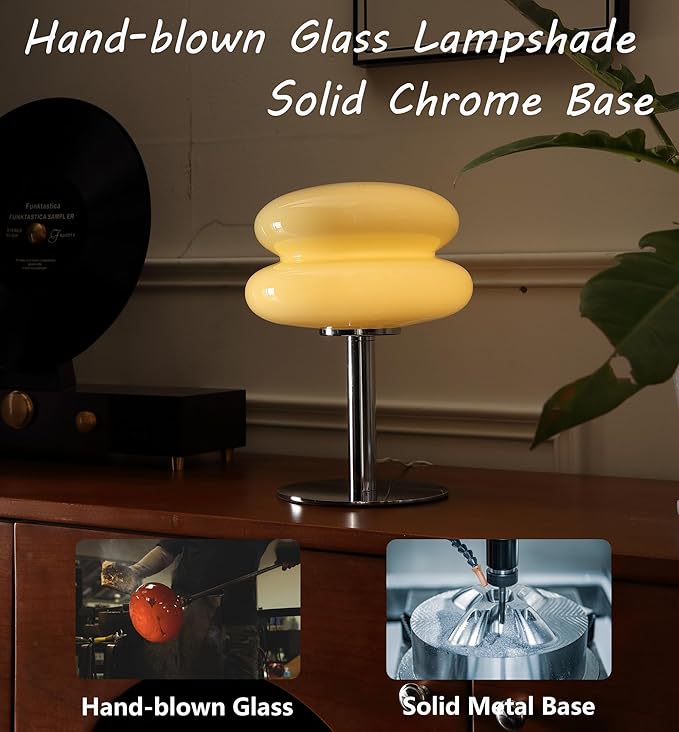 Mushroom Lamp Table Lamp for Night Stands,Mid Century Modern Desk Lamps for Bedroom, Vintage Dimmable Bedside Small Lamps, Cute Cool Home Room Aesthetic Decor for Living Room(Cream)