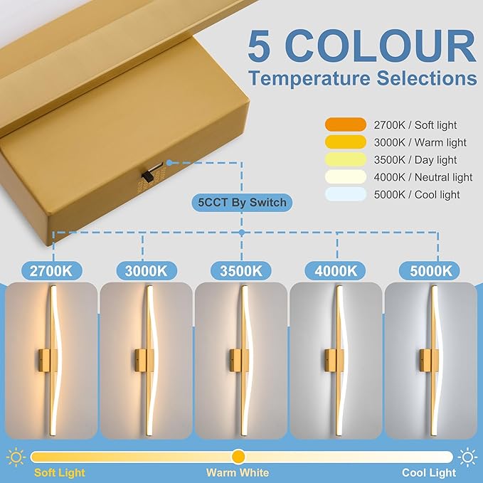 Modern Bathroom Vanity Light 32 inch, Curved, Dimmable 5CCT Led Bathroom Light Fixture Over Mirror, Gold Bar Vanity Light for Bathroom Mirror Cabinets-ETL Certificated Modern LED Vanity Makeup Lights