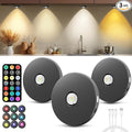 Puck Lights with Remote Control, 2000mAh Rechargeable Cabinet Light, Under Counter Tap Light Wireless, Display Cabinet, Shelf, Closet，Dimmable，Magnetic，Push Lights Battery Operated， (Black, 3 Pcs)