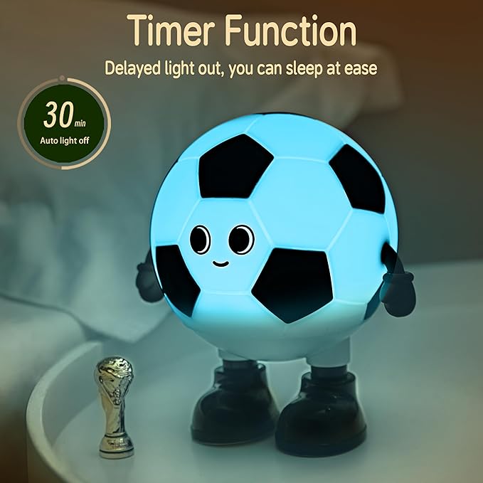 Soccer Night Light, 7 Colors Dimmable Bedside Lamp, Touch Control Night Lamp with Timer for Kids Adults, Used for Camping Party Room Decor (Soccer)