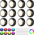LED Puck Lights with Remote Control, 16 Color Changing Wireless Under Cabinet Lighting with Dimmer & Timer, AAA Battery Operated,Under for Closet Bedroom Kitchen, Stair (12 Pack Black)
