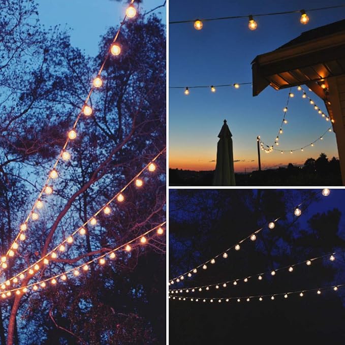 Outdoor String Lights 50ft Patio Lights with 55 G40 Bulbs (5 Spare), Connectable Globe String Lights for Party Tents Patio Gazebo Porch Deck Bistro Backyard Balcony Pergola Decor, Black Wire