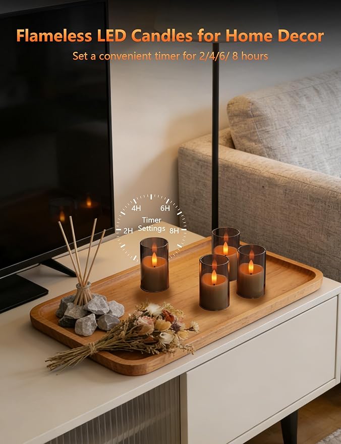 Rechargeable Small Tea Light Candles, Acrylic Votive Flameless Candles 1.7" x2.5"with Remote Control and Timer, Flickering Warm LED Light, Safe for Home, Parties, and Holidays (Set of 6, Gray)