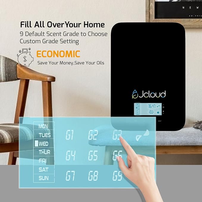 JCLOUD Upgrade Scent Air Machine for Home, HVAC Scent Diffuser Cover Up to 2000 Sq. Ft, Black with Royal Serenity Essential Oil - Inspired by Luxury Hotel Scent 100ML