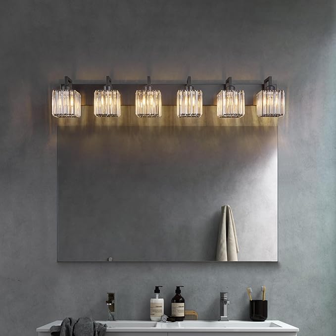 19.5" KnurledBrassWallSconcesSetof2,BronzeBathroomVanityLightFixtureswithWaterRipplesGlassTube,ModernLampforBedroom,LivingRoom,Hallway,Staise,Mirror,Kitchen