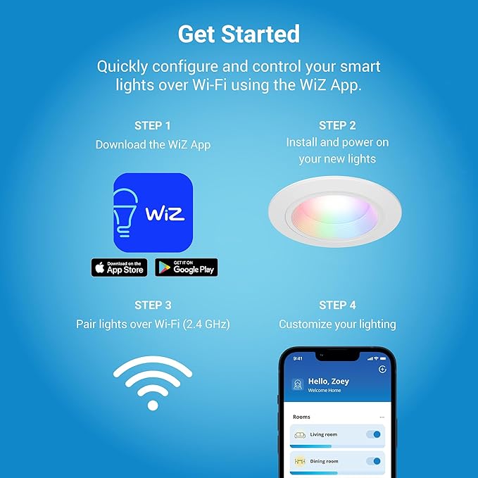 HAL0 4" Smart Wi-Fi® Recessed Canless LED Downlight 4-Pack Connected by WiZ Pro - RLWZC409-4PK