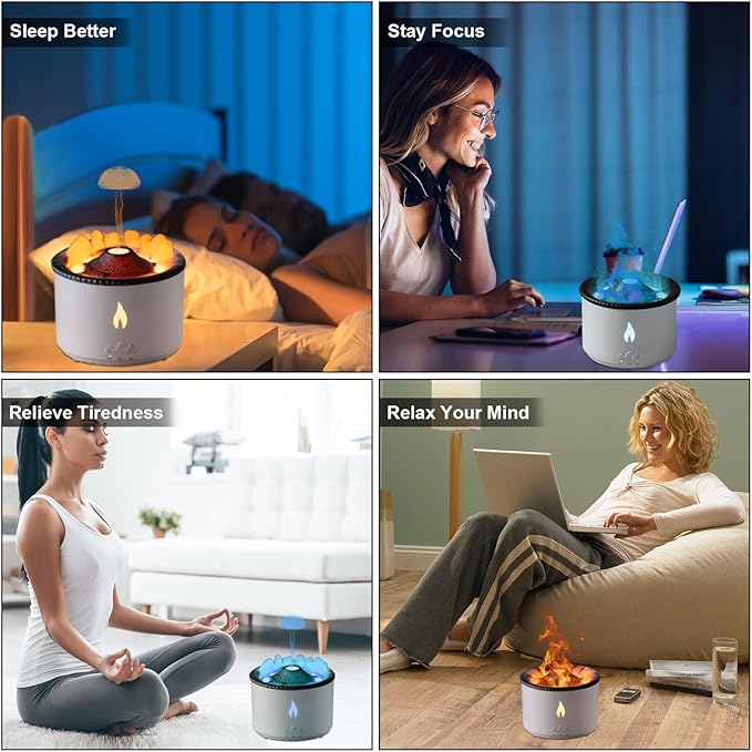 MINGPINHUIUS Volcano Humidifier Aromatherapy Essential Oil Diffuser, 2 Mist Modes: Flame and Volcano, Large Capacity with Timer Waterless Auto-Off for Home, Office, Yoga, or Gym (Red & Blue)