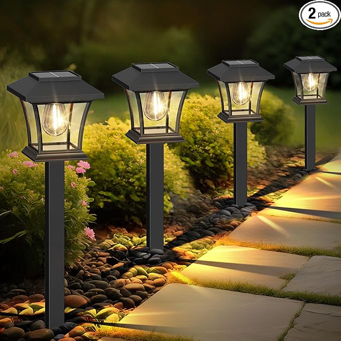 Sparkblaze 2 Pack Solar Pathway Lights Outdoor, LED Solar Yard Lights Dusk to Dawn Solar Garden Lights for Lawn, Walkway, Path & Landscape Lighting. (2, Warm White)