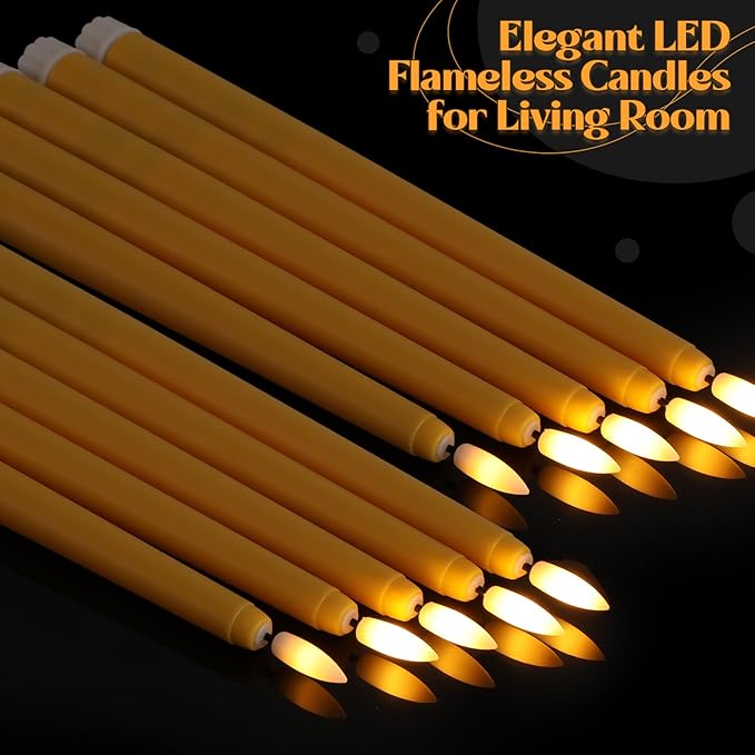 Macarrie 24 Packs Flameless Taper Candles Battery Operated Fake 11 Inch Long Candlelight LED Flameless Candlesticks Flickering Tapered for Spring Summer Wedding(Yellow)