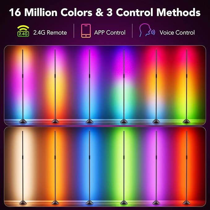 TJOY Smart Wi-Fi Floor Lamp, LED Corner Light Compatible with Alexa, 1200 Lumen, Modern Floor Lamp with Remote, Music Sync, RGB Color Changing Standing Tall Lamp, for Living Room Bedroom