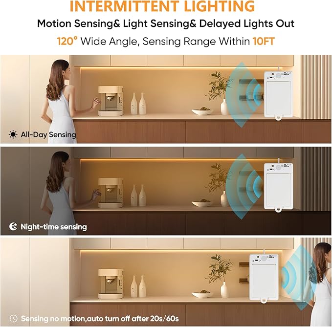 OMIKA COB Motion Sensor LED Strip Light, 6.56ft 640LEDs 2700K Warm White Closet Lights, Rechargeable Stair Strip Lights for Bed, Pantry, Shelves, Cabinet, Locker,2 Pack