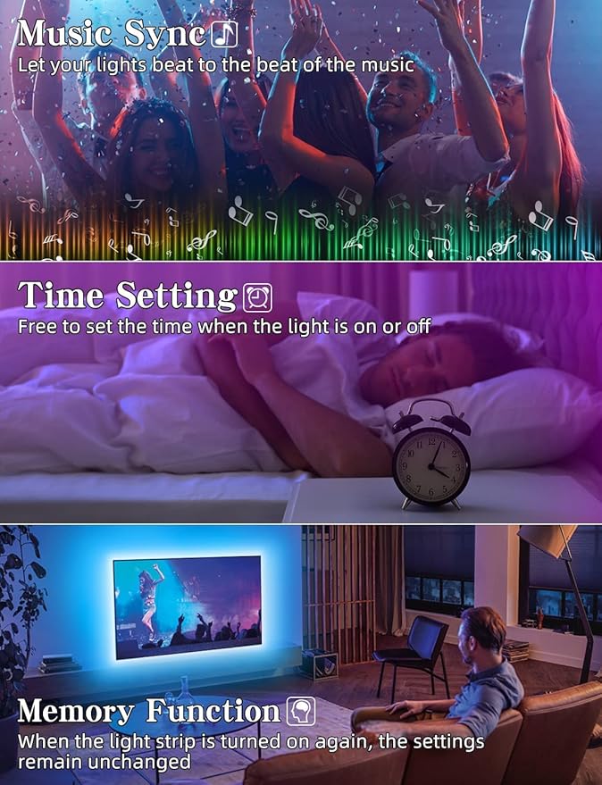 Daymeet Led Lights for TV, 16.4 FT Smart LED TV Backlights for 45-85 inch USB TV Behind Lighting Color Changing RGB TV Led Light Strip with Remote Music Sync Bluetooth APP Control for Bedroom, Party