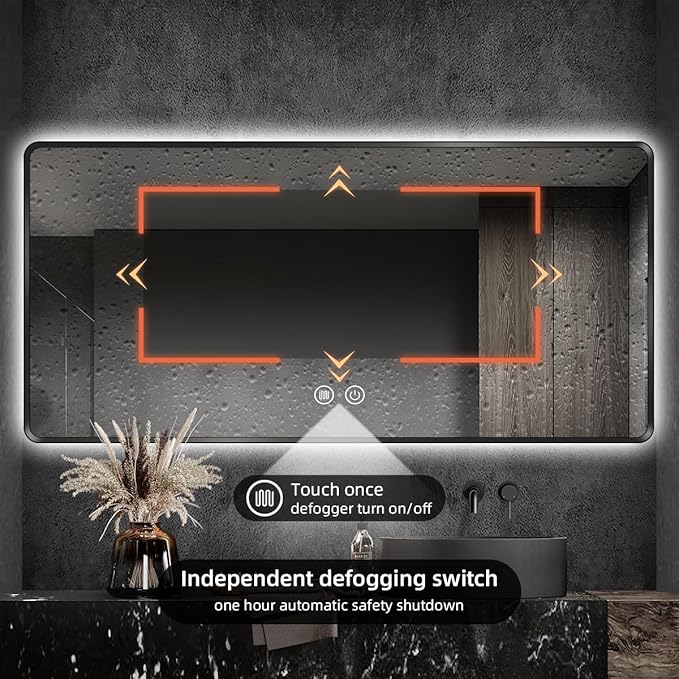 36"x60" Black LED Bathroom Mirror, Metal Framed Rounded Corner Rectangle Backlit Mirror Bathroom, Anti-Fog, 3-Color Stepless Dimmable Lighted Mirror, Motion Sensor Lights, Memory Function