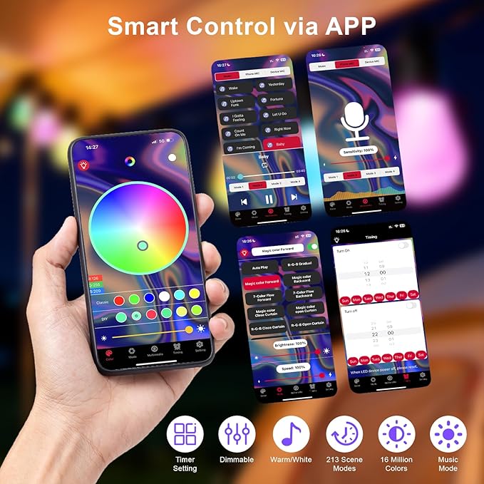 Outdoor String Lights 118FT（59FT*2 RGB +IC Color Changing Smart Patio Lights with Timer Remote &APP Control,IP65 Waterproof Shatterproof LED Lights for Backyard Balcony Garden Party Decor