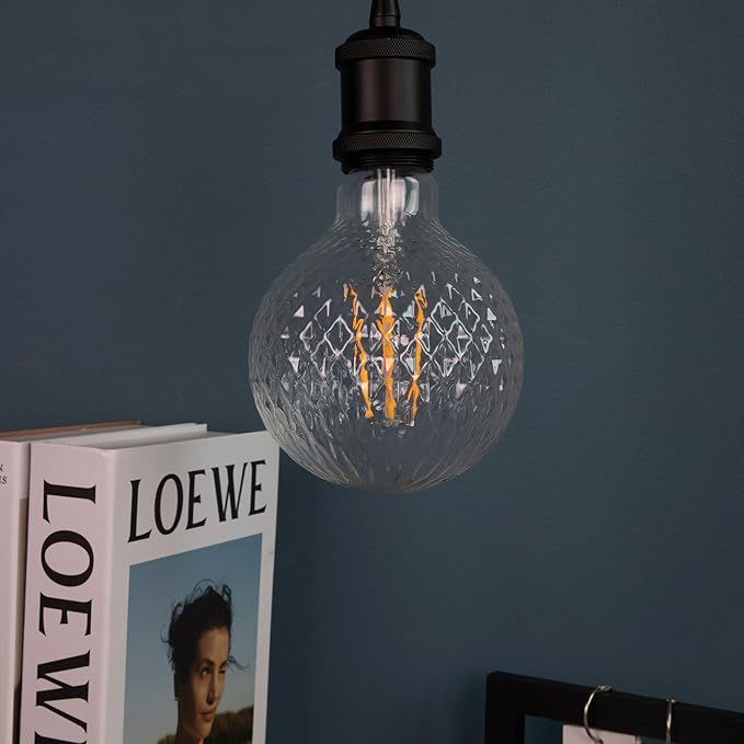 Edison Filament Bulb Pineapple Faceted, Vintage Light Bulb Clear Crystal, G125 Large Round LED Bulb, 4W Dimmable E26 Medium Base, Decorative Cut Glass Light, 1 Pack