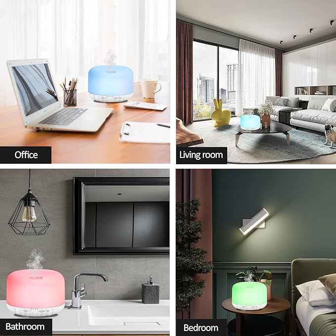 Humidifiers for Bedroom Large Room Home Baby Kids Whole House Hotel Office Desk Plant,500ml Portable Aromatherapy Essential Oil Diffuser Cute Ultrasonic Cool Mist Humidifier with Light Remote