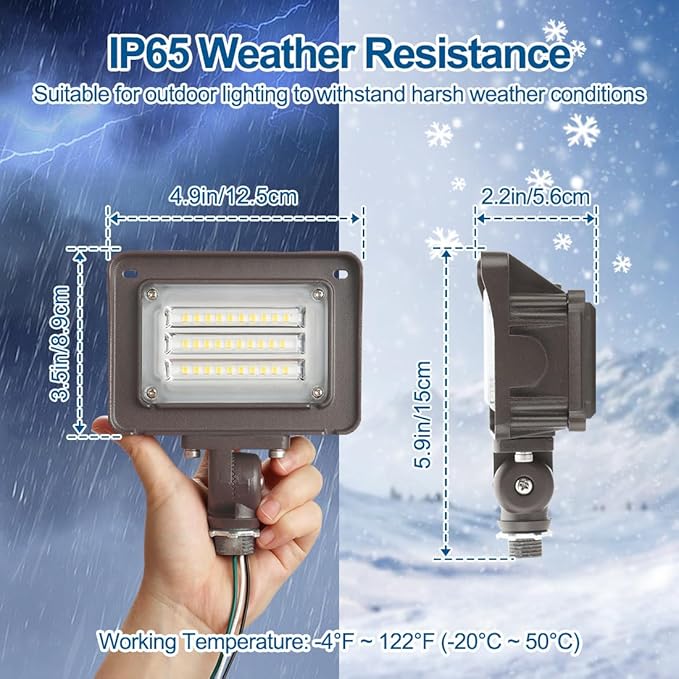 DAKASON 30W LED Flood Light Outdoor, Dusk-to-Dawn Photocell 180° Adjustable Knuckle, 3900LM 5000K Replaces 100W HPS/MH, IP65 Waterproof Outdoor Security Lighting Fixture, 100-277Vac, ETL Listed
