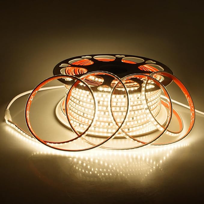 Aclorol AC110V Led Strip Light Outdoor Waterproof 150FT Warm White 3000K Connectable LED Rope Light Strip for Outside Garden Patio Indoor Outdoor Backyards Decoration AC 110V-130V 120LEDs/M 5400LEDS