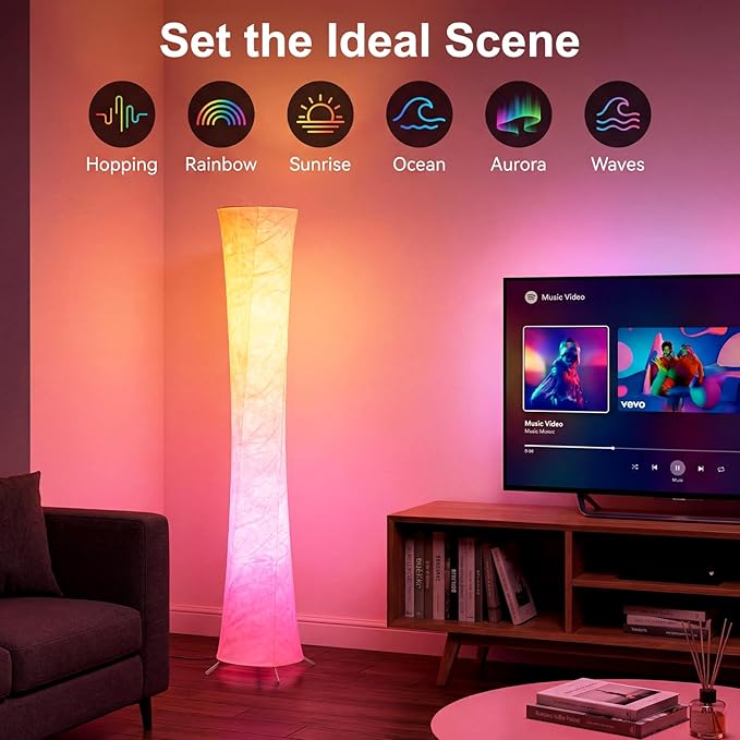 Floor Lamp, RGB Color Changing Led Smart Lamp, Music Sync, APP Remote Control, 62'' Standing Lamp for Living Room Bedroom Game Room