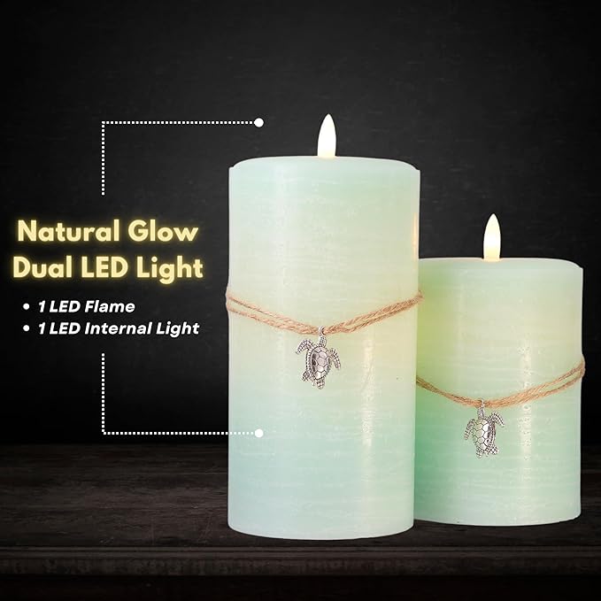 LumiPur Signature Coastal Collection Natural Glow Flickering Flameless LED Wax Pillar Candle (3.5" x 7", Sea Foam Green)