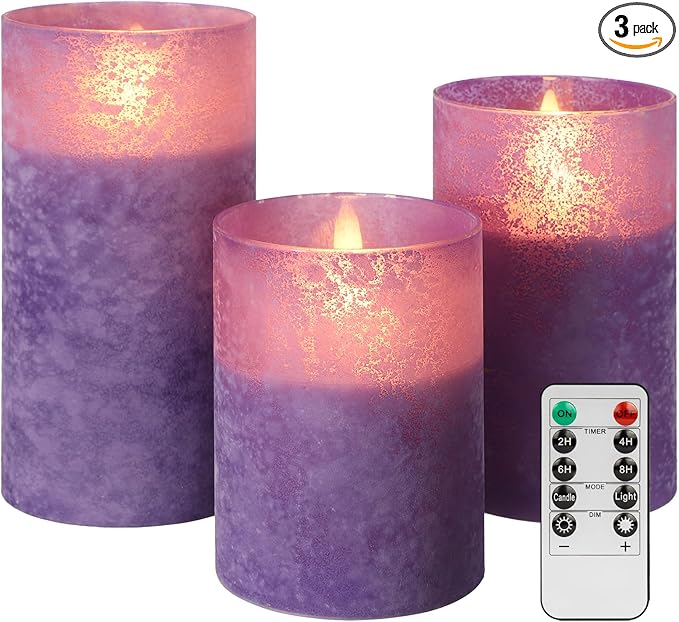 Mingfuxin Purple Flameless Candle with Remote, Battery Operated Led Candles with Timer for Home Fireplace Halloween Decorations