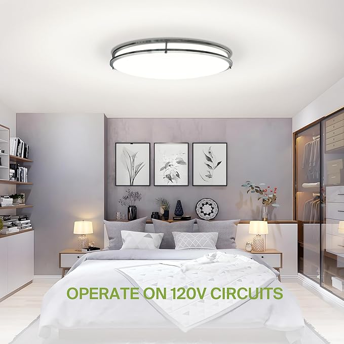 ASD LED 32" Oval Flush Mount Lighting, Close to Ceiling Light Fixture | 5CCT, Dimmable, ETL Listed | 50W 4195LM 2700-5000K 120V | Low Profile Double Ring Lamp | Nickel