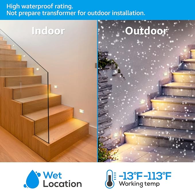 LEONLITE LED Step Lights Indoor, Wall Mount Stair Lighting with Louver Faceplate, 120V, 3000K Warm White, Metal Faceplate with Bright White, Non-Dimmable, ETL Listed, Pack of 3