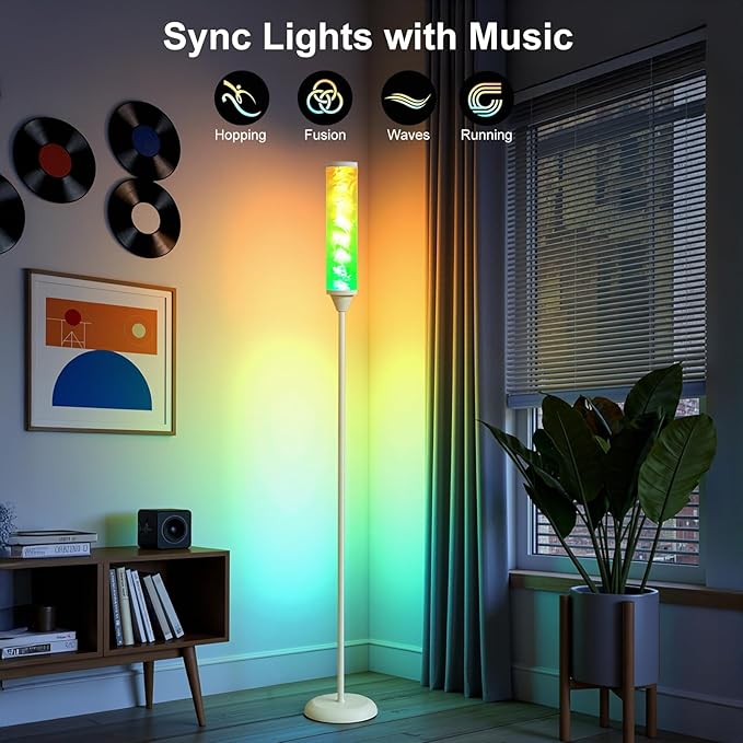 WORLD WIN Prism Glow Floor Lamp with Watter Ripple, Smart RGB LED Corner Floor Lamp with APP & Remote Control, 16M+ and 3 Color Temperatures, Music Sync, Modern Standing Lamps for Living Room Bedroom