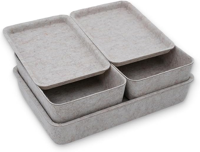 Welaxy Lidded Felt Drawer Organizer Trays with lids Desktop Organizer Bins Storage box for crafts office supplies pen notes Junk Makeup Stationery Organize 3- Pack gift idea (Oatmeal)