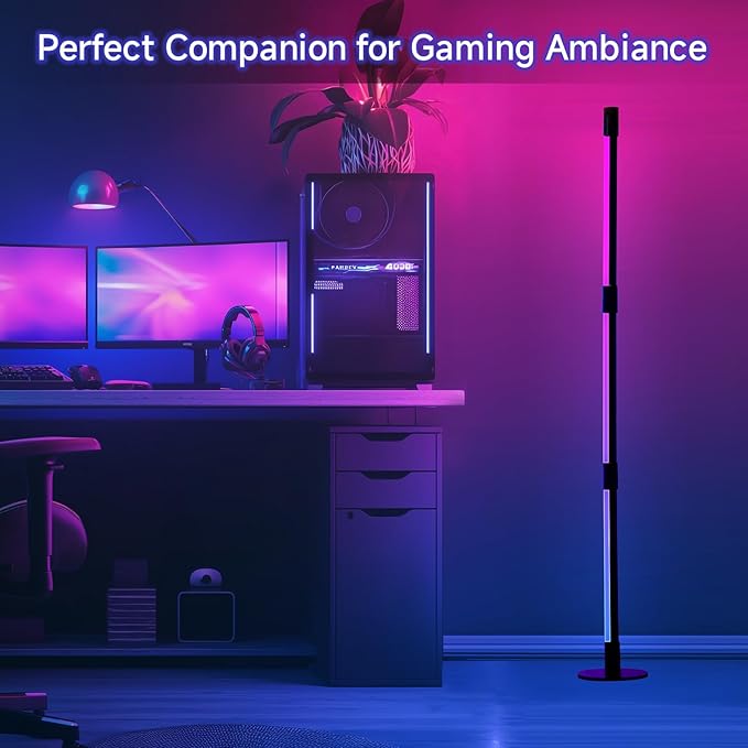 Corner Floor Lamp - Black RGB LED Floor Lamp with Music Sync and 16 Million DIY Colors, App & Remote Control, Color Changing Modern Smart Corner Lamp for Bedroom Living Room