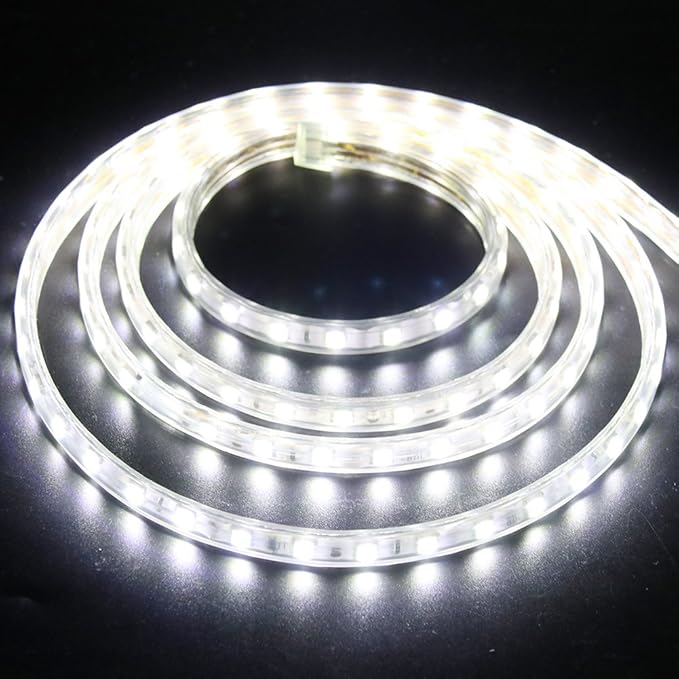 LED Light Strip Kit, AC 110-130V Flexible Waterproof Rope Lights, 13ft 5050 60 LEDs/M for Indoor Outdoor Commercial Lighting Decoration, Accessories Included, Cool White
