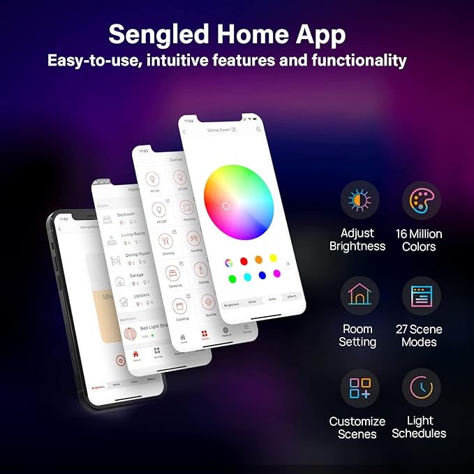 Sengled Smart LED Strip Lights, 9.84ft Wi-Fi LED Lights Work with Alexa and Google Home, 16 Million Colors, RGB, Music Sync, Adjustable Length, 25,000 Hours Life, Multi-Mode Support for Game, Movie