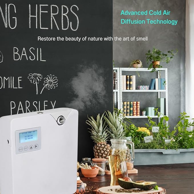 Smart Scent Air Machine for Home - Waterless Essential Oil Diffuser with Cold Air Diffusion Technology, HVAC Scent Diffuser 300ml for Large Room, Professional Atomizing Cover Up to 2,000 SF.