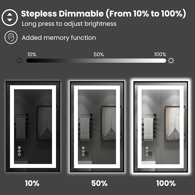 Amorho LED Bathroom Mirror, 72" X40" Front Light and Backlit, Black Framed, Stepless Dimmable, Anti-Fog, Shatter-Proof, Memory, 3 Colors, Double LED Vanity Mirror