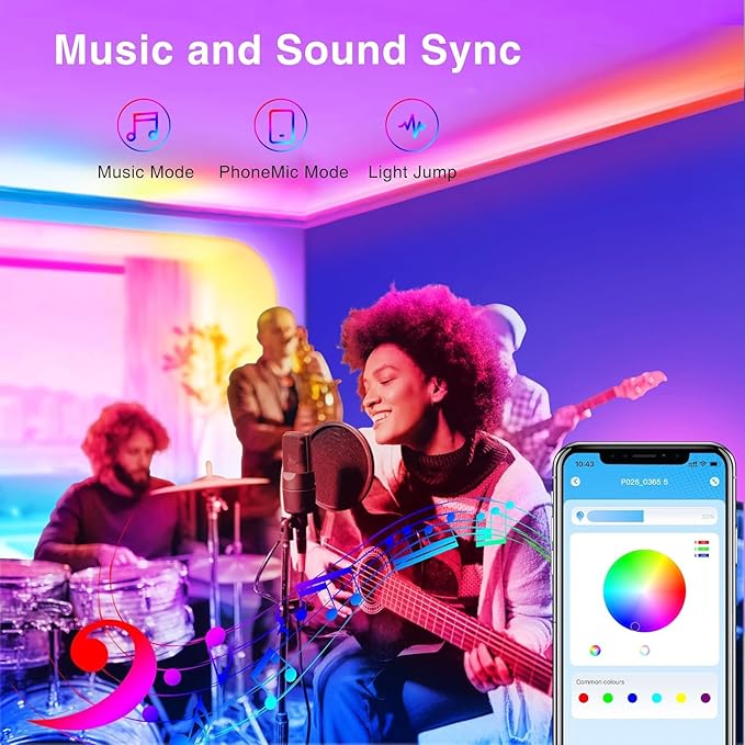 TJOY LED Lights for Bedroom 25ft, RGB Color Changing Led Strip Lighting with Remote and Smart APP Control, Music Sync Rope Lights via Bluetooth for Kitchen, TV, Room Decor