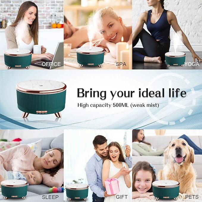 Essential Oil Diffuser for Home with 6 Essential Oils Set,500ml Diffuser with R/C 7 Colors Light & 3 Mist Mode Automatic Shut-Off,Aromatherapy Diffusers for Home,Office,Yoga,Spa,Gift